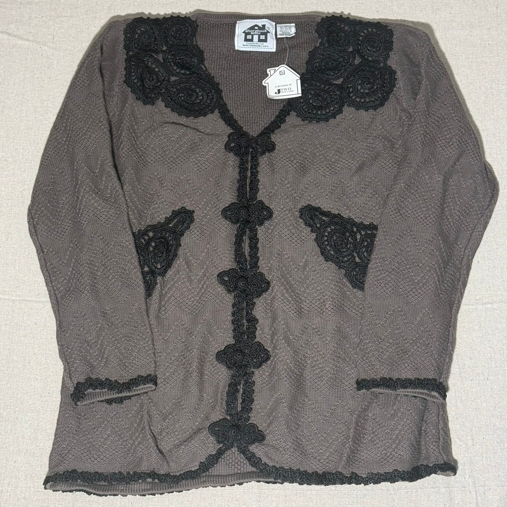Storybook Knits Brown Crochet Lace Cardigan Sweater Limited Edition NWT Medium